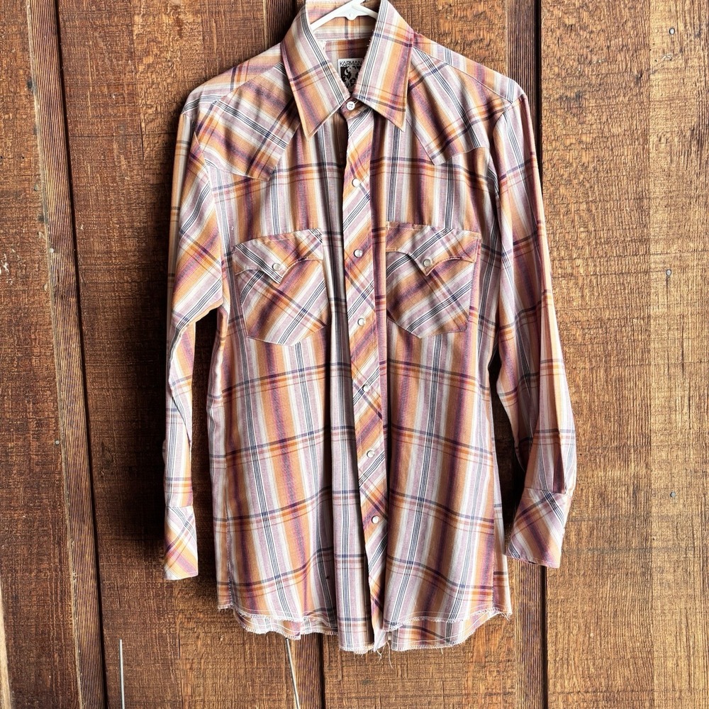 Vintage 70s Karman Embroidered Pearl‎ Snap Button Up Western Shirt